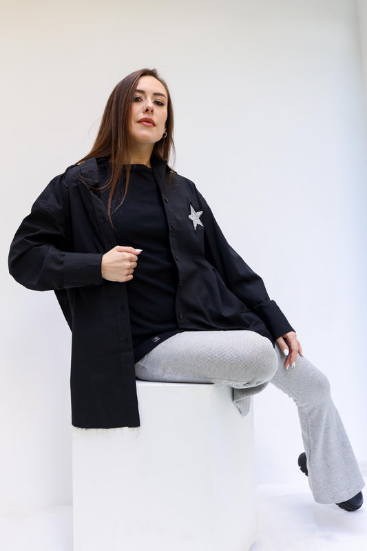 Into the stars Black poplin shirt