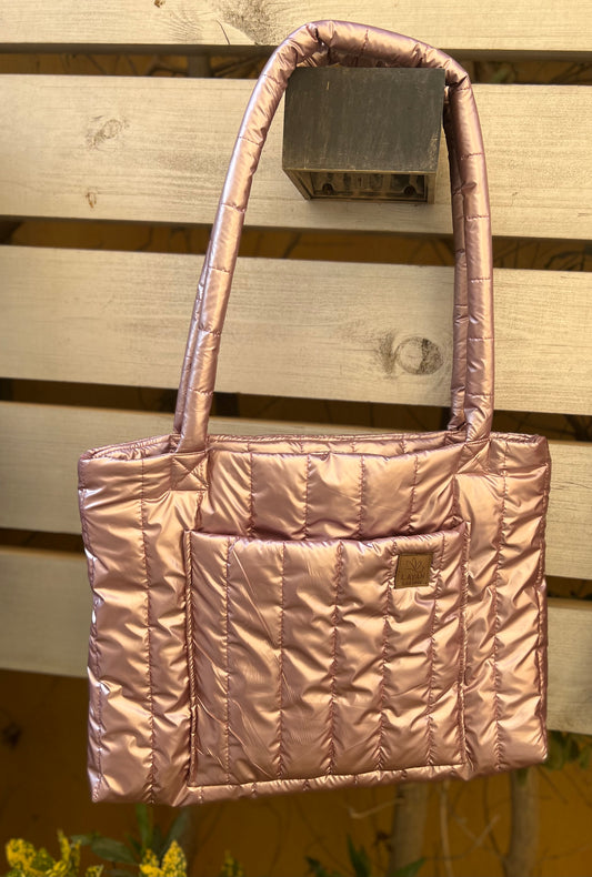 Metallic Pastel Pink pocket Puffer Bag