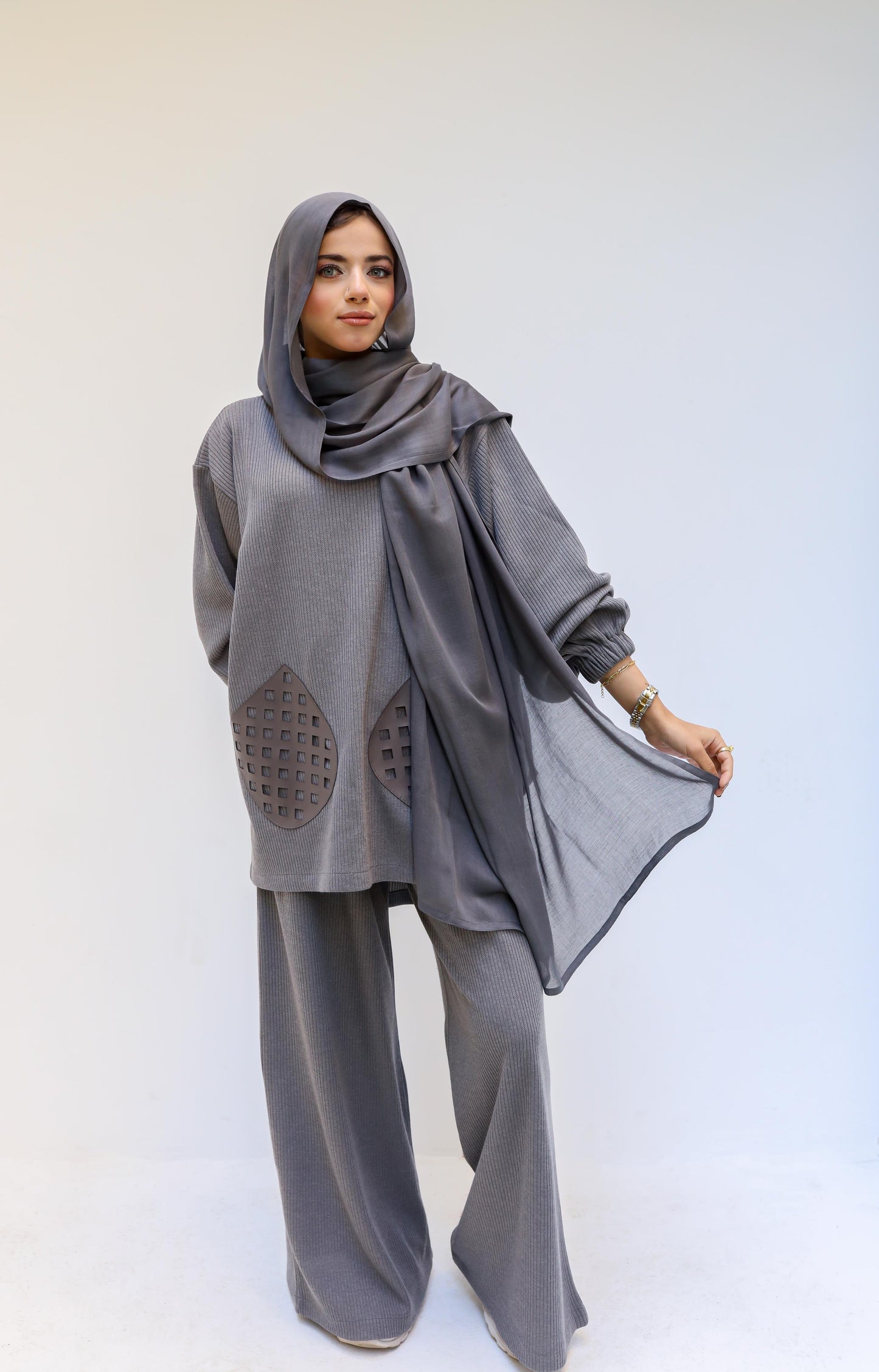 Leather patchwork Set -Grey