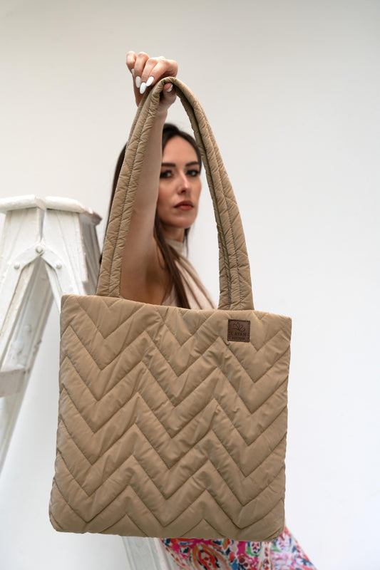 Beige puffer tote bag