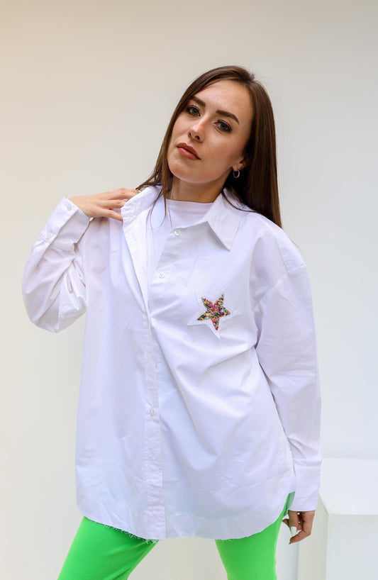 Into the stars white poplin shirt