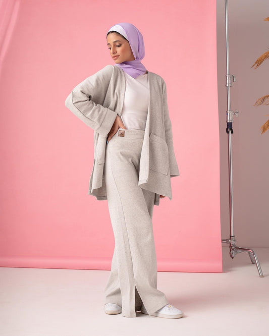 Striped cotton Open Kimono Grey set